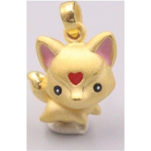 New Pure Solid 24K Yellow Gold Pendant 18x11mm Painted Lucky Fox DIY Accessories Charms