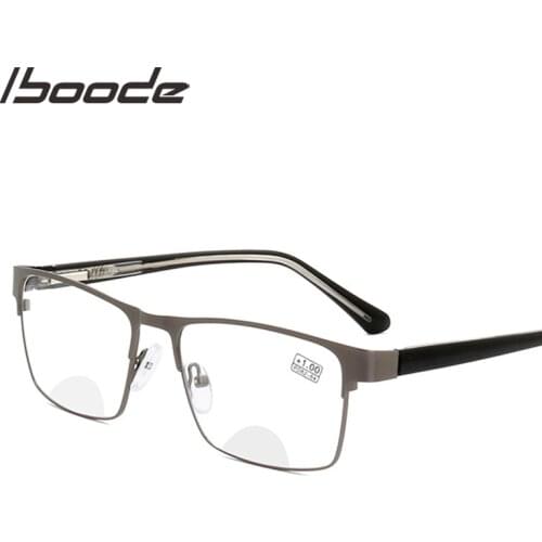 Iboode Metal Frame Double-Light Reading Glasses Men Bussiness Computer Far and Near Spectacles Women Diopter Eyewear +1.5 +2.0