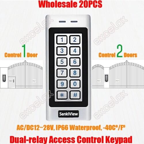 Wholesale 20PCS 2 Doors Dual Relay 12V-28V Outdoor Access Control Keypad IP66 Waterproof Electronic RFID Card Reader Lock Opener