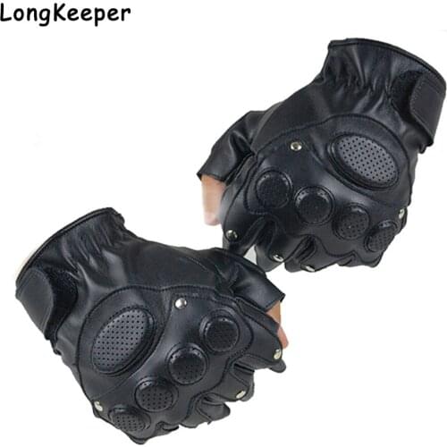 Summer Men Women Fingerless Tactical Gloves Half Finger Rivet Breathable Glove Unisex Adult Fingerless Mittens PU Leather Luvas
