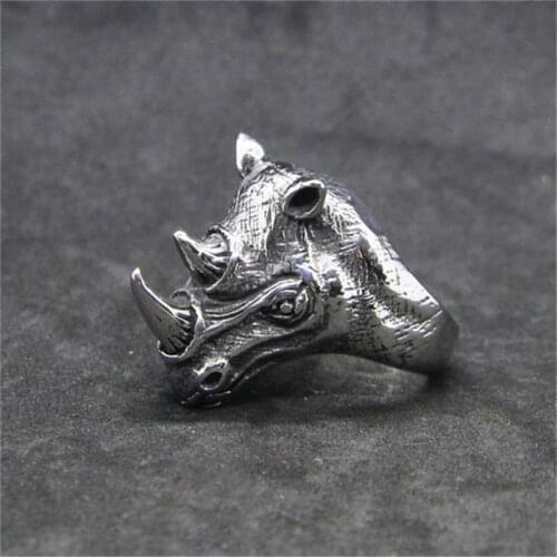 Rany&Roy Newest Animal Rhinoceros Head Ring 316L Stainless Steel Jewelry Fashion Cool Rhinoceros Ring