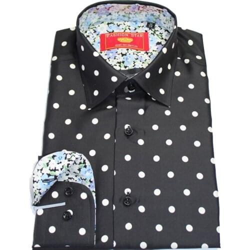 Custom tailor made Mens bespoke shirts business formal wedding ware bespoke blouse silk black polka dot floral dress blouse