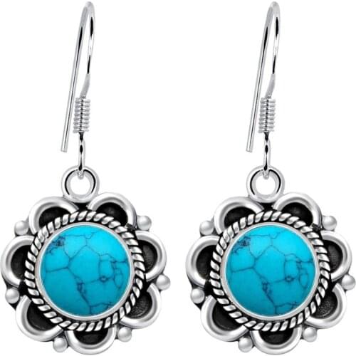 Natural Green TURQUOISE Hand Carved Drop Earrings Fashion Boutique Jewelry Mens and Womens 925 Silver Inlaid Drop Earrings