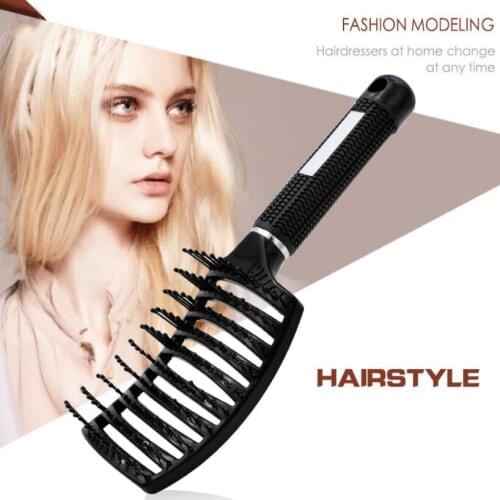 Pig Bristles Comb Large Curved Wide Tooth Massage Hairbrush Hairdresser Hairdressing Tools
