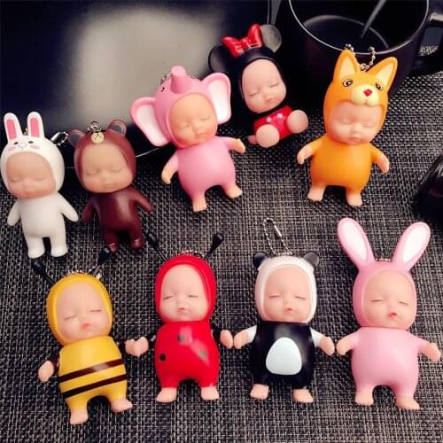 Cartoon Silicone Sleeping Doll Keychain Mini Baby Toys Small Decoration Creative Cute Couple Key Chain Bag Pendant