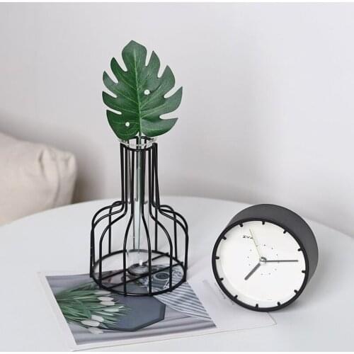 Nordic Creative Vase Home Decor Glass Vase Hydroponic Plant Holder Iron Line Flowers Ornament Home Garden Decoration