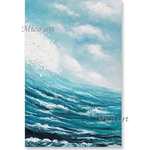 Modern Canvas Art And Craft Heavy Textured Thick Acrylic Oil Painting Sea Wave Picture Knife Style Artwork No Frame Paintings