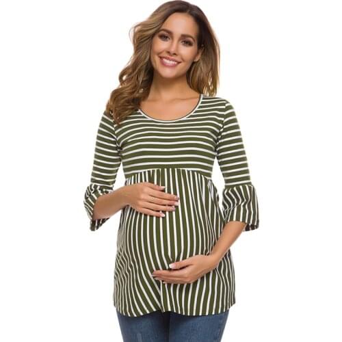 Maternity Tops Pregnant Blouse Solid Color 3 Quarter Ruffle Sleeve Casual Maternity Clothes Womens Clothing Pregnancy Shirt