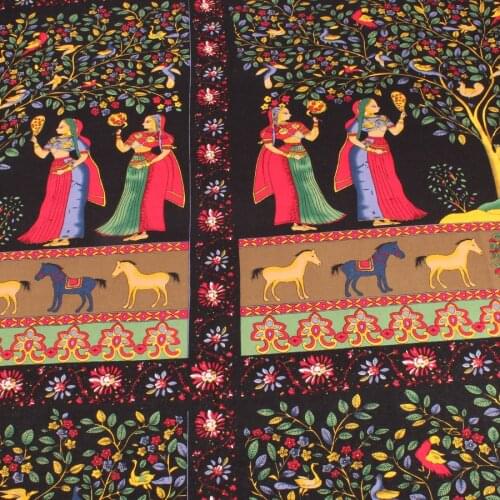 Vintage Ethnic Indian Style Cotton Linen Fabric Horse Girl Patchwork Cloth DIY Sewing Quilting Material For Bags