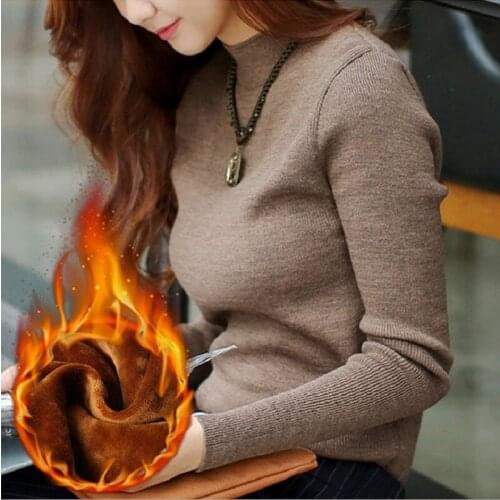 Womens Sweaters Plus Size Turtleneck Woman Sweaters Winter Knitted Pullover Velvet Sweater Warm Tops Oversized Free Shipping