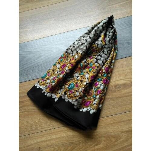 2019 new arrival spring autumn black diamond 100% pure silk scarf twill hand made roll 90*90 cm shawl wrap for women lady