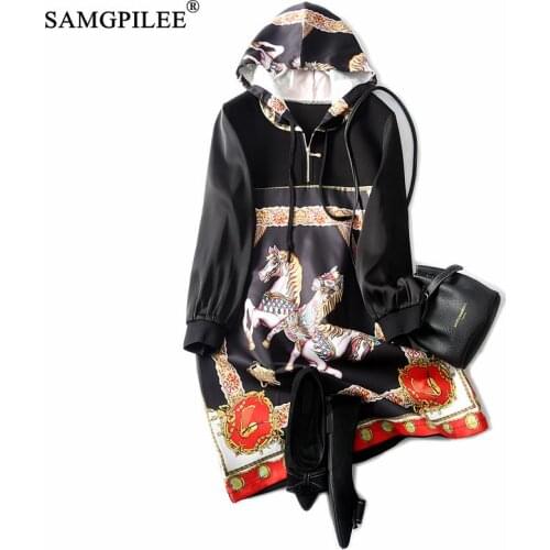 European Station Hooded Zipper Matching Printed Long Sleeve Loose Fashion Women Dress Plus Size 2021 Autumn And Winter 4XL