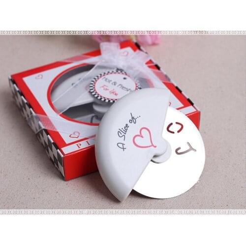 10pcs "A Slice of Love" Stainless Steel Pizza Cutter in Miniature Pizza Box Wedding Gifts Favors Supplies wedding decoration