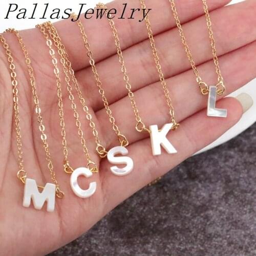 10Pcs Natural Sea Shell Letter Necklace Thin Chain Initial Necklaces for Women 2021Dainty Mother Of Pearl Choker Necklace