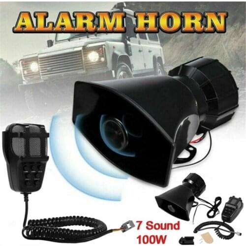 100W 12V 7 Sound Loud Car Alarm Police Fire Horn Siren PA Speaker MIC System Alarm Microphone System Kit