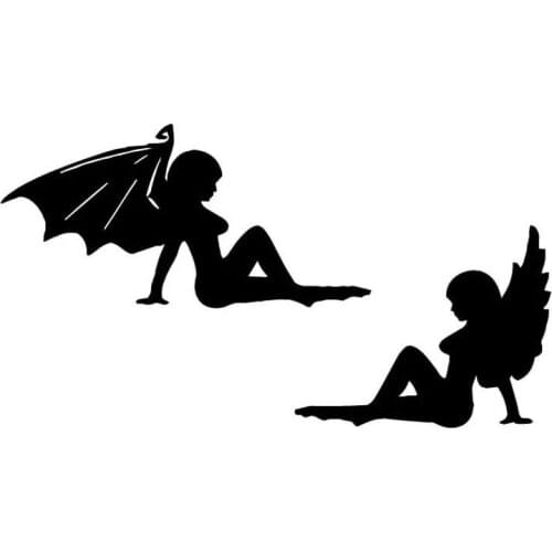 15cm*8cm Naughty Girl Decals Reflective Waterproof Angel Devil Motorcycle Decorative Body Stickers Black/white