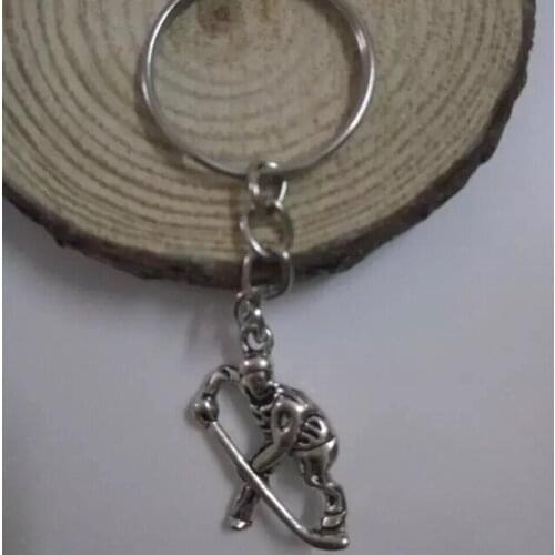 SportsSeries-Hockey player Key chain 25mm Fashion Jewelry Key Chain Ring Charms Hockey Pendant Decorative KeyChain Bag Gift D413