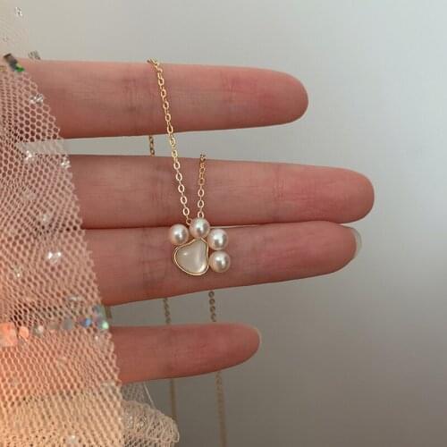 925 Sterling Silver Pearl Cat Paw Pendent Necklace For Women Girls Kids Party Fashion Jewelry Choker Collar dz808