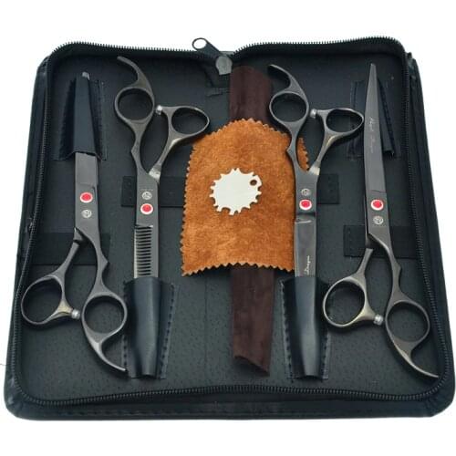 7.0" JP440C Purple Dragon Black Dog Grooming Scissors Set Pet Cutting Clipper Thinning Shears Up&Down Curved Scissors LZS0366