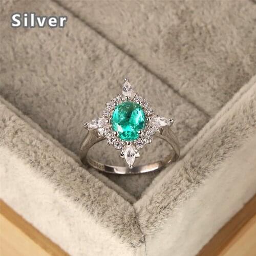 Hot sale fashion 925 Sterling Silver Flower Ring Platinum zircon snowflake green crystal jewelry womens gifts