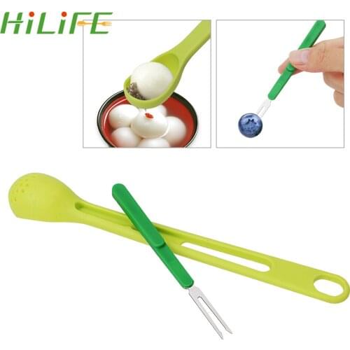 HILIFE Long Handle Strainers Stainless Steel Fruit Fork 2 in 1 Colander Spoon Filter Canned Fruit Juice Filtering Spoon