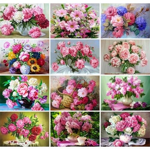 HUACAN Diamond Painting Full Flower Handmade Gift Mosiac Vase Living Room Wall Decoration Diamond Art