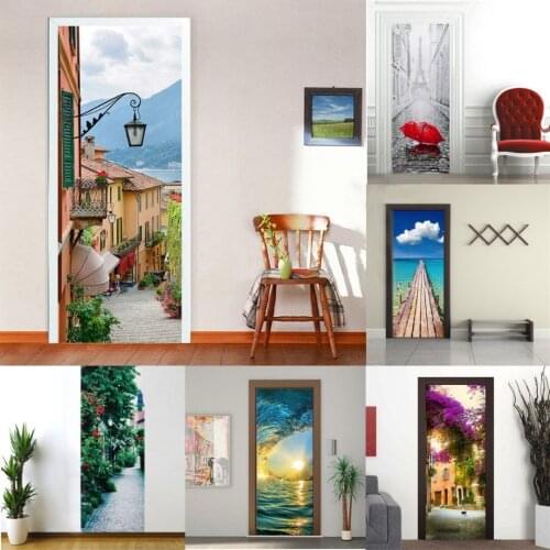 JX-LCLYL 3D Self Adhesive Scenery Door Wall Fridge Sticker Decals Wrap Mural Home Decor