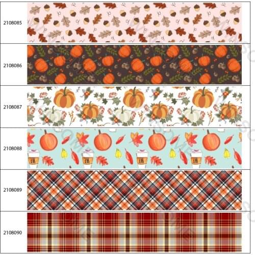 Thanksgiving Grosgrain Ribbons 5 Yards Pumpkin Maple Leaf Printing Ribbon for Present Wrapping Crafts Home Decoration