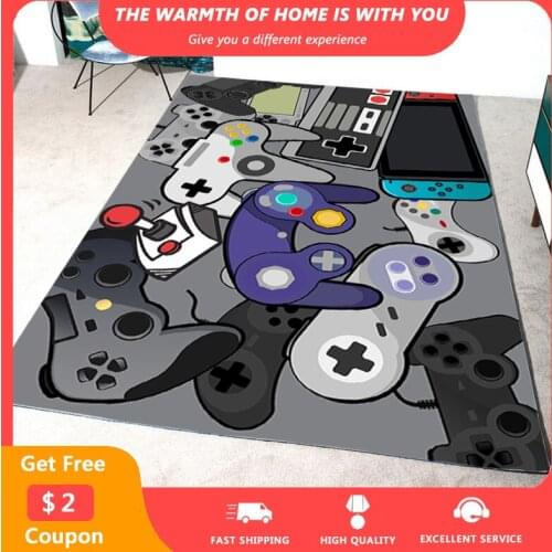 Gamepad Printed Carpets for Bedroom Cartoon Childrens Rugs for Room Washable Non-Slip Study Living Room Rug Bedroom Decoration