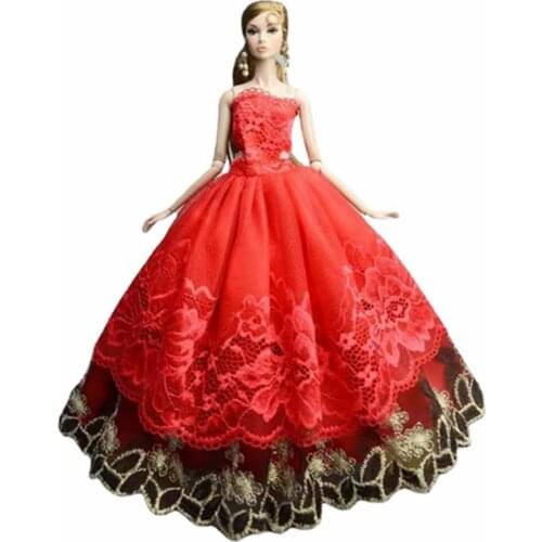 Red Floral Lace Wedding Dress For Barbie Doll Clothes Princess Outfits Party Gown 1/6 BJD Accessories Kids & Baby Toys Girl Gift