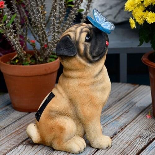 Creative Resin Solar Dog Sculpture Ornaments Outdoor Villa Courtyard Micro Landscape Statue Crafts Garden Decoration Accessories