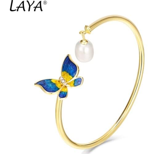 Laya Silver Butterfly Bracelet For Women 925 Sterling Silver Natural Freshwater Bread Pearl Colorful Enamel Fine Jewelry