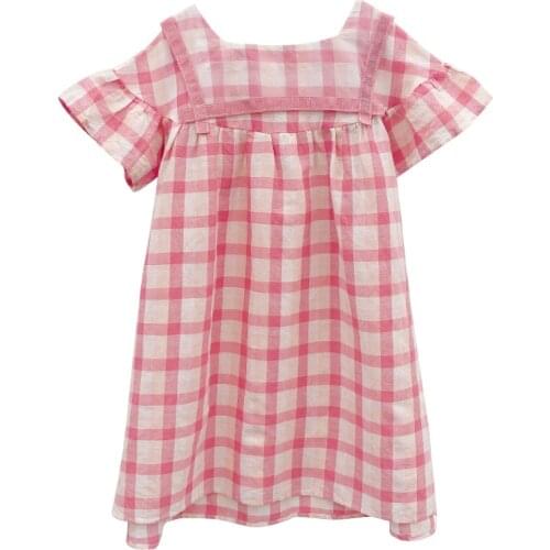 Plaid Cotton Summer Dress Girl Elegant Casual Light Dress for 5 6 8 10 12 years