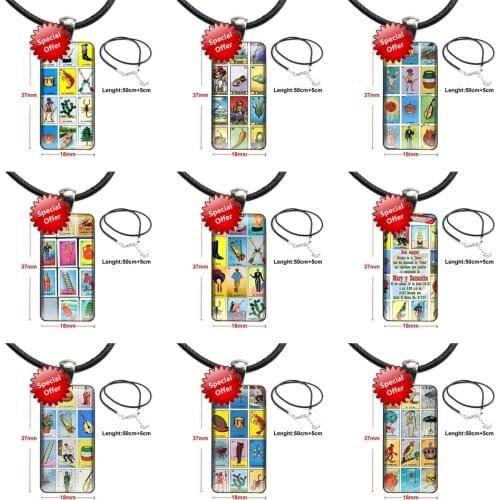 Mexican Bingo Loteria Glass Pendant Necklace Handmade Half Pendant Rectangle Necklace Best Looking For Women Party Gift