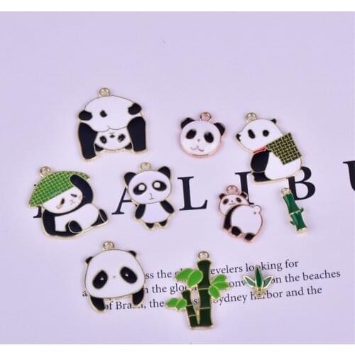 Mix 20pcs/10pcs Panda Family Bamboo Leaves Enamel Metal Charms Earring Bracelet DIY Jewelry Making Gift DIY