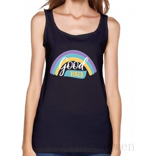 Rainbow Print Good Vibes Cute Tops Tank Top O-Neck Novelty Anti-Wrinkle Summer Trend Tops Tee Funny Casual Designer Vest