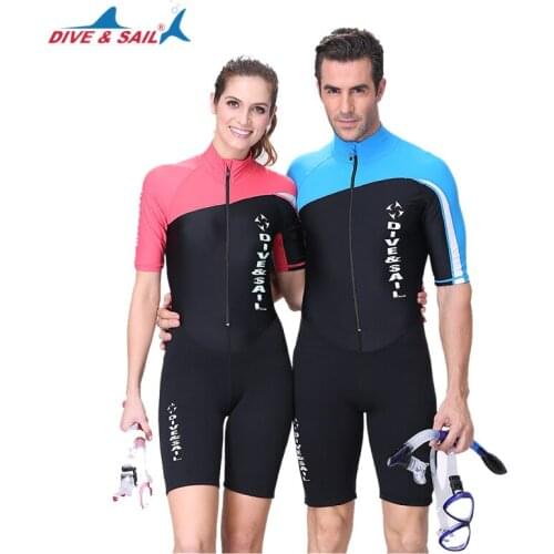 DIVE&SAIL Men Lycra+Neoprene Patchwork One-piece Short Sleeve Wetsuit Rashguard Diving Suits Swimwear Sunscreen Quick-drying NEW