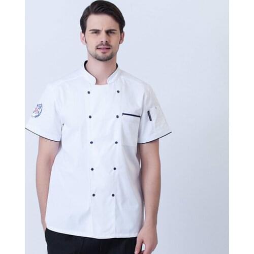 New Chef Wear Short-Sleeve Breathable Upscale Hotel Chef Workwear Kitchen Canteen White Short Sleeve Chef Uniform
