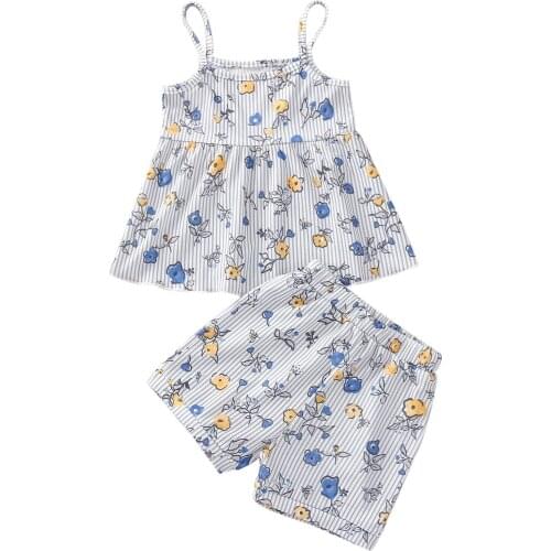 Casual Summer Kids Baby Girl Floral Outfits Summer Clothes Spaghetti Strap Tank Tops+Shorts Infant Baby Girl Cotton 2Pieces 1-5Y