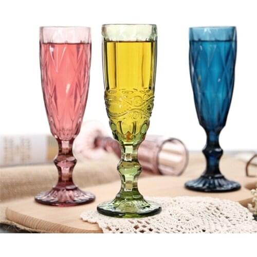 Transparent Retro Embossed Champagne Glass Creative Small Juice Whiskey Cup Bar Goblet Household Red Wine Glasses Drinkware