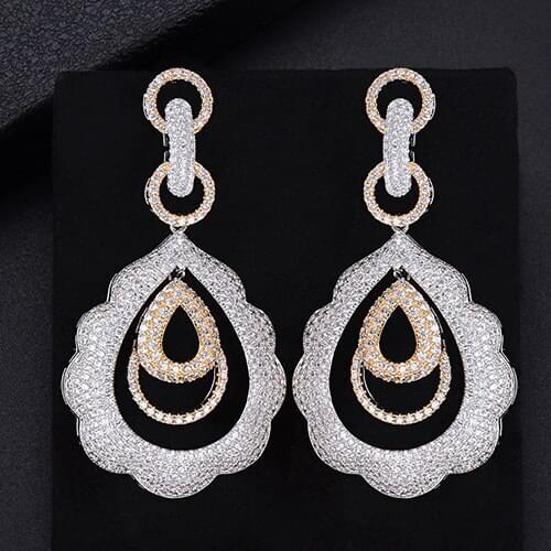 Three Colors Fashion Waterdrop Hollow Pierced Cubic Zirconia Dangle Drop Earrings For Women Girls earring korean