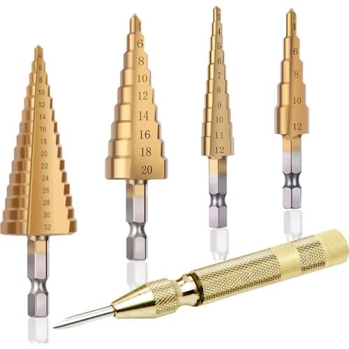 HSS Titanium Coated Step Drill Bit 4-12 4-20 4-32 Drilling Power Tools Metal High Speed Steel Wood Hole Cutter Cone Drill