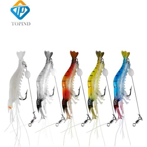 TOPIND 10pcs Artificial Shrimp Fishing Hooks Lure Baits Luminous Set Kit Swivels Silicone Light Tackle Luya Poles Sea Pod River