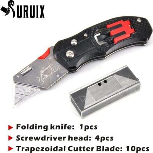 Convenient Multifunctional Folding Knife Electrician Folding Utility Knife with Screwdriver Bit Set Stainless Steel