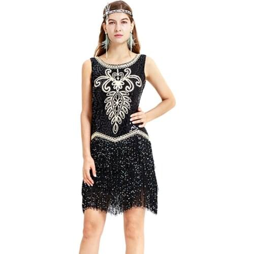 Embroidered Vintage Fringe Dress Nightclub Wear Sequins Sundress for Girls Ballroom Fringes Dresses