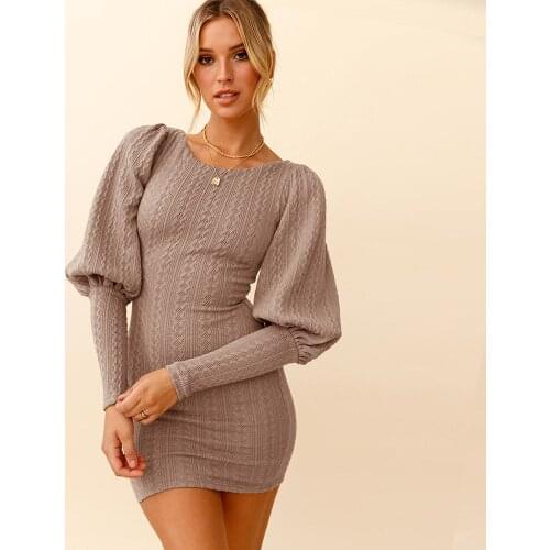 Knitted Sweater Dress Lantern Sleeve Solid Color Autumn Winter Dresses For Women Casual 2021 Slim Fashion Knitwear Soft Vestidos