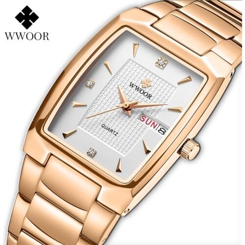 WWOOR Stylish Luxury Week Date Watch for Women Ladies Quartz Wrist Watch Bracelet Set Relogio Femini Gift For Girlfriend