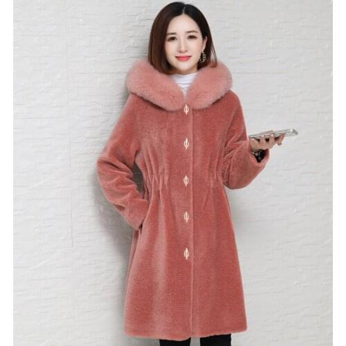 Wool Jacket Womens 100% Real Hooded Autumn Winter Coat Women Fox Fur Collar Manteau Femme HK12271-1 KJ4642