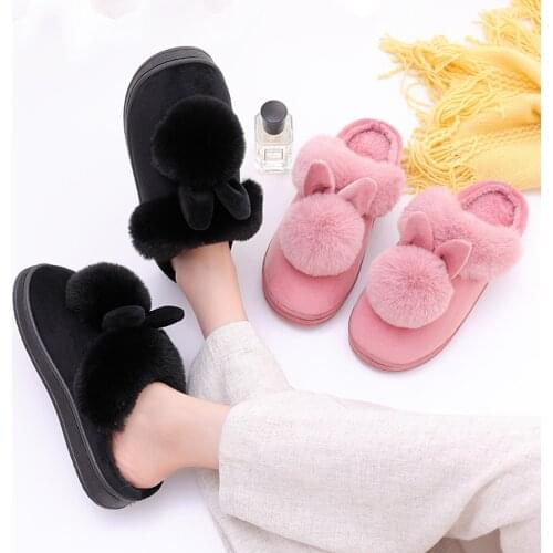 Women Winter Slippers Velvet Snow Female Slipper Indoor Home Shoes Casual Ladies Soft Comfort Shoe Woman Furry Rabbit Ears Plush