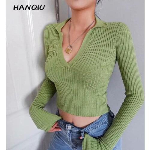 Fall 2019 winter tops for women pullover sweater women sexy v neck black sweater kawaii crop sweater cropped white streetwear